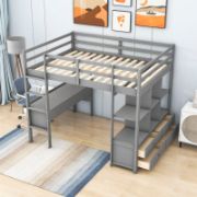 Full Loft Bed with 6 Drawers and Built-in Desk