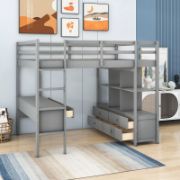 Full Loft Bed with 6 Drawers and Built-in Desk