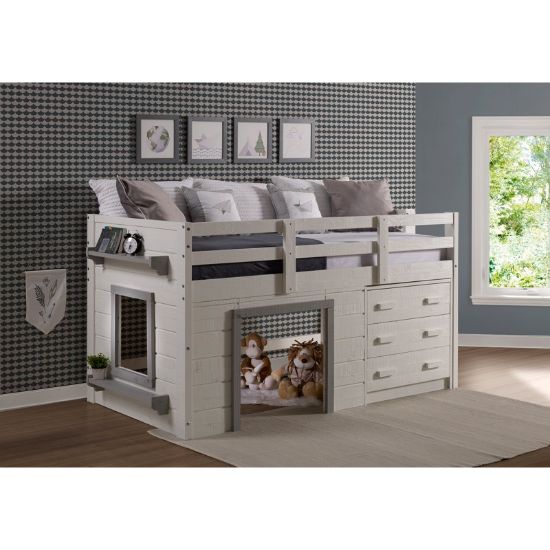 Twin Solid Wood Loft Bed with Shelves