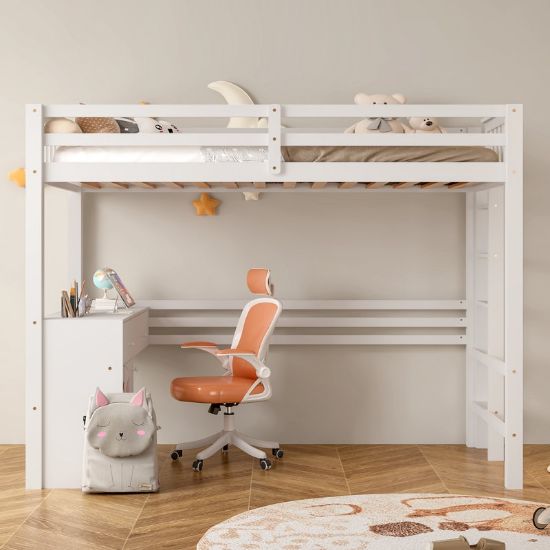 Twin Loft Bed with Desk and Storage Cabinet