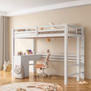 Twin Loft Bed with Desk and Storage Cabinet