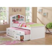 Twin Platform Bed with Bookcase and 3 Storage Drawers