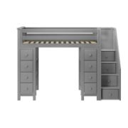 Twin 12 Drawer Solid Wood Loft Bed with Bookcase and Built-in Stairs