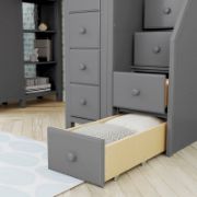 Twin 12 Drawer Solid Wood Loft Bed with Bookcase and Built-in Stairs