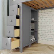 Twin 12 Drawer Solid Wood Loft Bed with Bookcase and Built-in Stairs