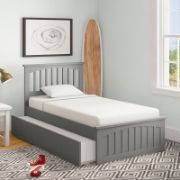 Solid Wood Twin  Bed with Paneled Headboard, Footboard, and Trundle