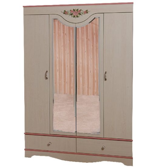 Wide Pink & White Kids Closet with Mirror