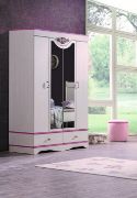 Wide Pink & White Kids Closet with Mirror