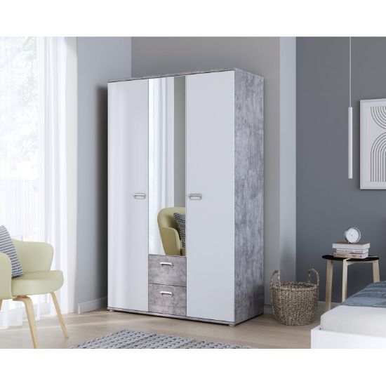 Two-tone Kids Wardrobe with Built-In Mirror and Drawers