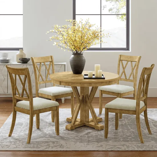 Solid Wood Top Pedestal Dining Set