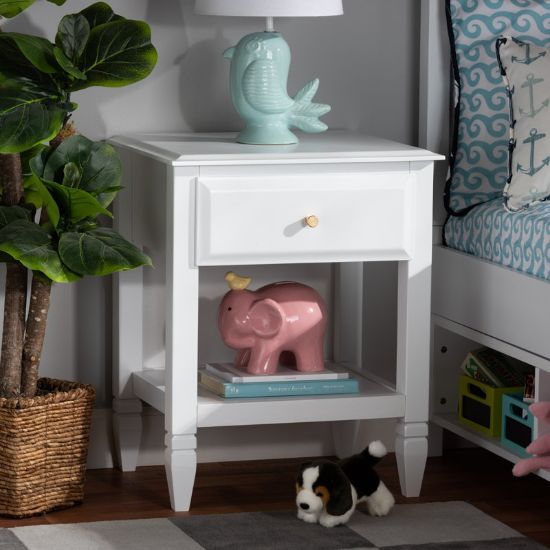 1-Drawer Solid Wood Nightstand with Tapered Feet