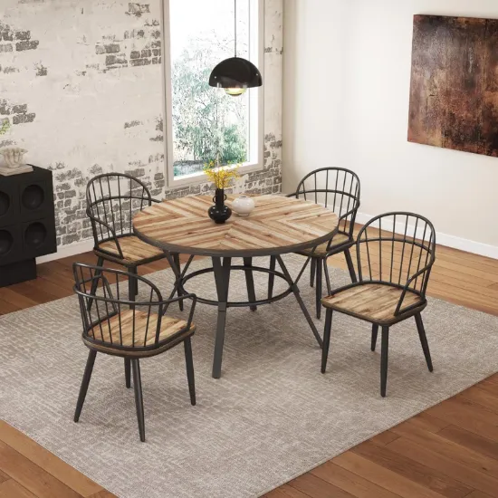 5-Piece Wood And Metal Round Dining Set