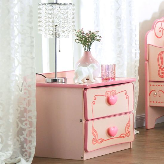 Pink Two-Drawer Nightstand with Heart Handles