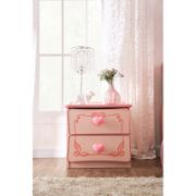 Pink Two-Drawer Nightstand with Heart Handles