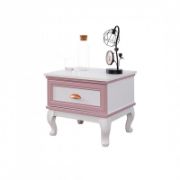 Minimalist White and Pink Lined Nightstand for Kids