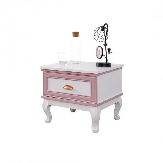 Minimalist White and Pink Lined Nightstand for Kids