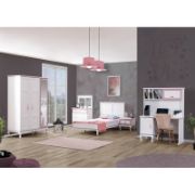 Minimalist White and Pink Lined Nightstand for Kids
