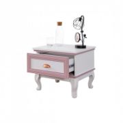 Minimalist White and Pink Lined Nightstand for Kids