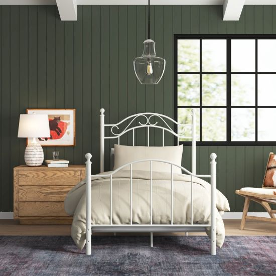 Panel Bed with Curved Lines and Scrolled Metalwork for Children