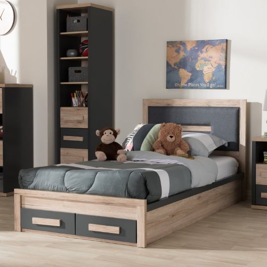 Twin Upholstered Platform Bed with Storage Drawers for Kids