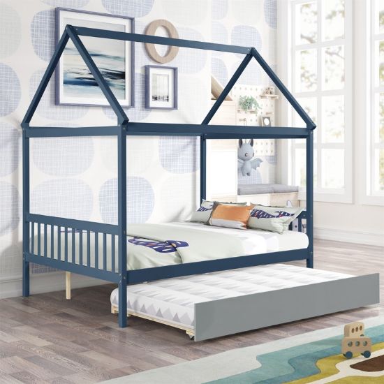 Kids' House Full Bed With Trundle