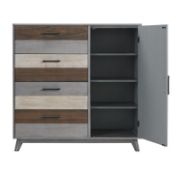 Kids’ Gray Wardrobe with Drawers and Adjustable Shelves
