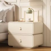 Cream Upholstered Kids' Nightstand with Rounded Safety Design
