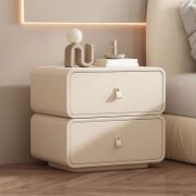 Cream Upholstered Kids' Nightstand with Rounded Safety Design