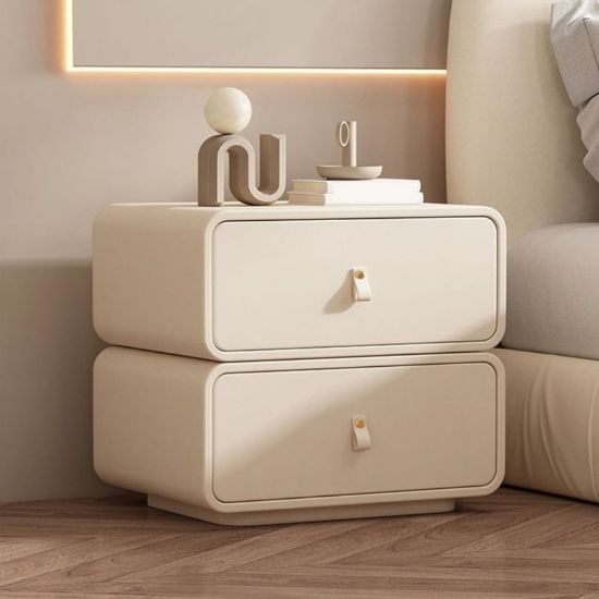 Cream Upholstered Kids' Nightstand with Rounded Safety Design