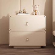 Cream Upholstered Kids' Nightstand with Rounded Safety Design