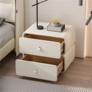 Cream Upholstered Kids' Nightstand with Rounded Safety Design