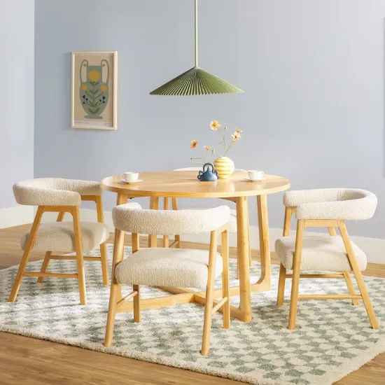5 Piece Round Solid Wood Dining Table Set