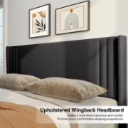 صورة سرير مع لوح ظهر مبطن بتصميم عصري