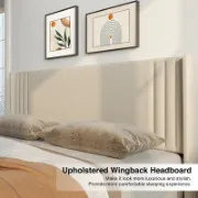 صورة سرير مع لوح ظهر مبطن بتصميم عصري