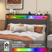 Upholstered Bed with LED Lighted Headboard