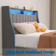 Upholstered Bed with LED Lighted Headboard