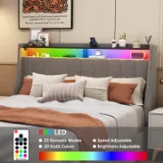 Upholstered Bed with LED Lighted Headboard
