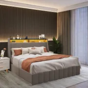 Upholstered Bed with LED Lighted Headboard