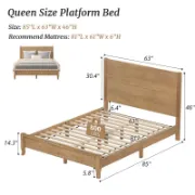 Natural Red Oak Solid Wood Bed – Rustic Modern King Frame