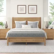 Natural Red Oak Solid Wood Bed – Rustic Modern King Frame