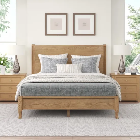 Natural Red Oak Solid Wood Bed – Rustic Modern King Frame