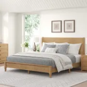 Natural Red Oak Solid Wood Bed – Rustic Modern King Frame