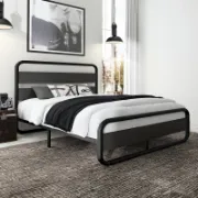 Minos Modern Metal Bed Frame with Wooden Headboard and Footboard