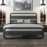 Minos Modern Metal Bed Frame with Wooden Headboard and Footboard