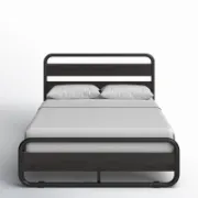 Minos Modern Metal Bed Frame with Wooden Headboard and Footboard