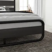 Minos Modern Metal Bed Frame with Wooden Headboard and Footboard