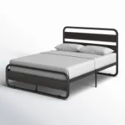 Minos Modern Metal Bed Frame with Wooden Headboard and Footboard