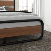Minos Modern Metal Bed Frame with Wooden Headboard and Footboard