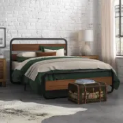 Minos Modern Metal Bed Frame with Wooden Headboard and Footboard