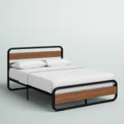 Minos Modern Metal Bed Frame with Wooden Headboard and Footboard